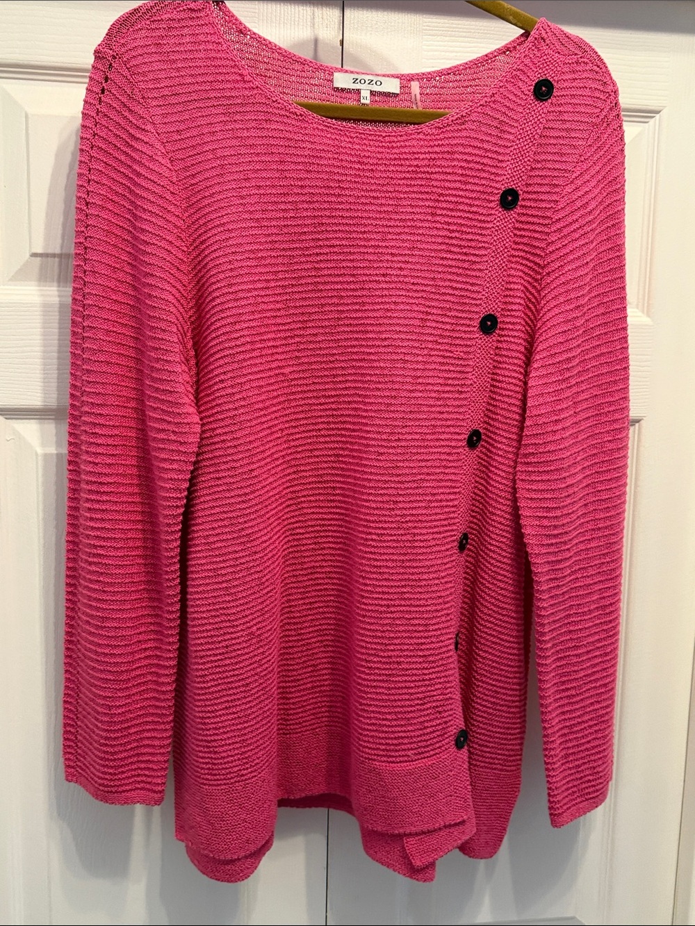 ZOZO Scoop-Neck Button-Accent Sweater in Bright Fuchsia - Picture 7 of 7